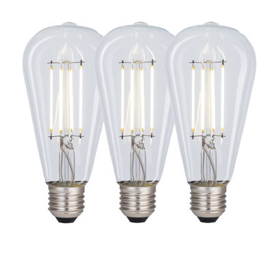 B&Q -  8 Watts St64 E27 Led Bulb Clear Cool White DimmablePack Of 3