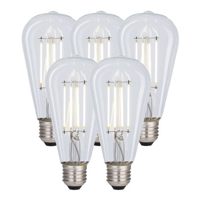 B&Q -  8 Watts St64 E27 Led Bulb Clear Cool White DimmablePack Of 5