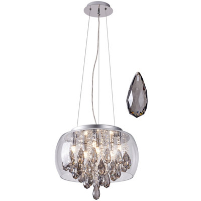 Harper Living Unisex Clear 6 Light Pendant Ceiling Light W/ Large Shade & Smoked Crystals - Image 4