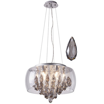 Harper Living 9- Crystal Chandelier, Dimmable Semi Flush Ceiling With Smoked Crystals, G9 Base (No Bulbs) Light