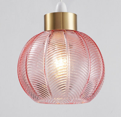 B&Q -  Pink Glass Easy Fit Pendant Shade21Cm Diameter