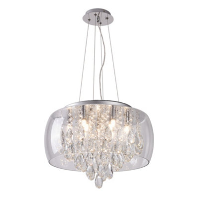 Harper Living Unisex Clear 9 Light Pendant Ceiling Light With Large Shade And Crystals - Image 4