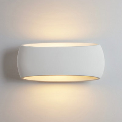 Harper Living Large Wall Lights, Indoor Wall Sconce Lamp With Oval Ceramic Shade, Plaster Wall White/Light