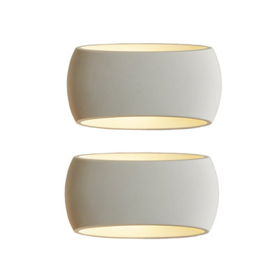 Harper Living 2X Wall Lights, Indoor Wall Sconce Lamp With Oval Ceramic Shade, Plaster Wall For Bedroom, Living Room White/Light