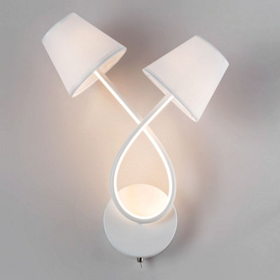 Harper Living Indoor LED Wall Sconce Lamp with 2 Vintage Fabric Shade, Toggle Switch in White - Image 6