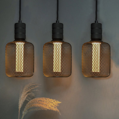 Harper Living Pack Of 3 Metal Cage Led E27 Bulbs, Square Shape, Non-Dimmable Light