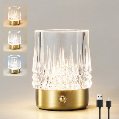 Harper Living Rechargeable Table Lamp, Small Battery Operated Desk Lamp, Cylindrical Shade, Finish Gold