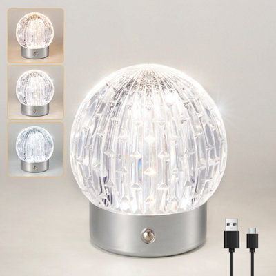 Harper Living Rechargeable Table Lamp, Small Battery Operated Desk Lamp, Globe Shade, Chrome Finish Light