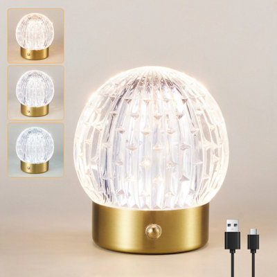 Harper Living Rechargeable Table Lamp, Small Battery Operated Desk Lamp, Globe Shade, Finish Gold