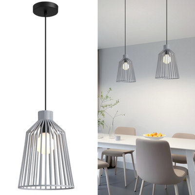 Harper Living Unisex Grey Pendant Ceiling Light, Pendant Light Fitting With Cage Shade, - Image 6