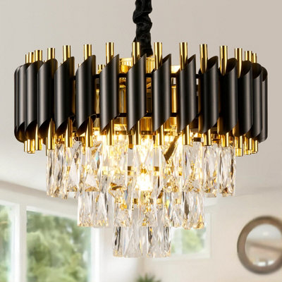 Harper Living Crystal Chandelier, Modern Pendant Ceiling 3-Tier Crystals, & Finish, Height Adjustable Light/Black/Gold