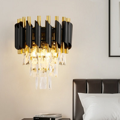 Harper Living Crystal Wall LightModern Wall Lamp Indoor With 3 Tiers CrystalsBlack & Gold Finish Crystal Wall Sconce from B&Q
