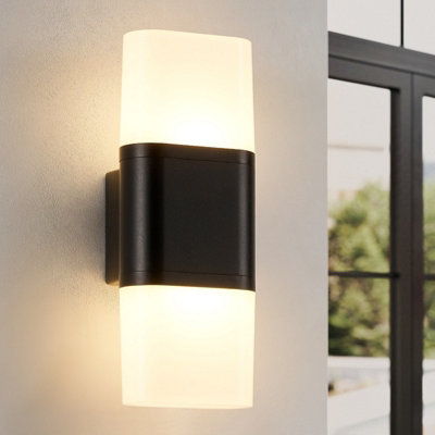 Harper Living Outdoor Wall LightsLed Outdoor Lights Mains PoweredUp And Down Exterior Lamp With White Shade from B&Q