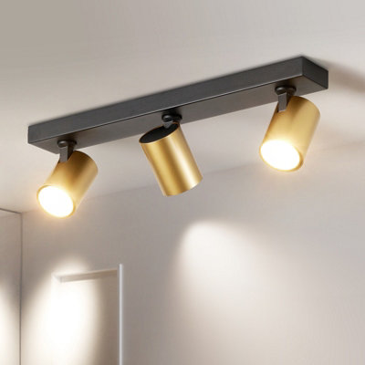 Harper Living 3-Way Adjustable Ceiling Spotlights, Gu10 Track Lighting Kit With Rotatable Heads, Matt & Black/Gold