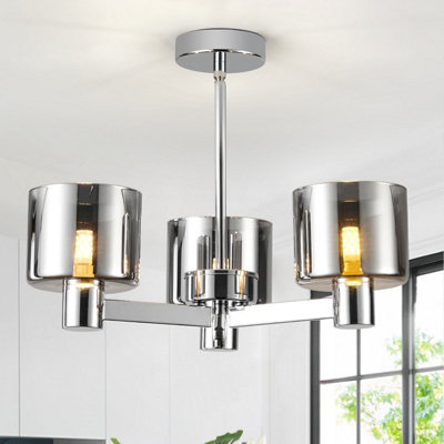Harper Living 3 Lights Chandeliers Ceiling LightChrome Finish Semi Flush Ceiling Lamp With Smoked Glass Shades from B&Q