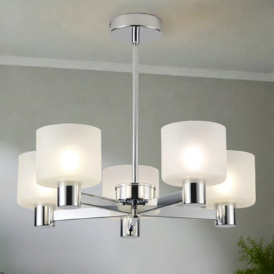 Harper Living Modern 5 S Chandelier Ceiling Chrome Semi Flush Ceiling Lamp With Sanded Glass Shades, 5Xg9 Ceiling Ing Light