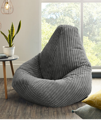 Beautiful Beanbags Adult Highback Beanbag Jumbo Cord Bean Bags Ready FilledGrey from B&Q