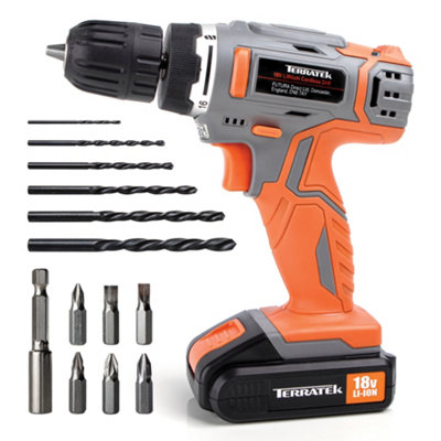 Terratek 18V Cordless Drill And Screwdriver Set & Drill Bit 13 Piece Kit Li-Ion Battery IncludedLightweight Power Battery Drill from B&Q