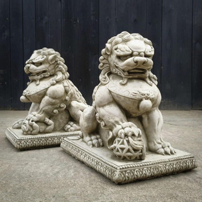 Spa Stone Cast Pair Of Chinese Oriental Foo Dogs