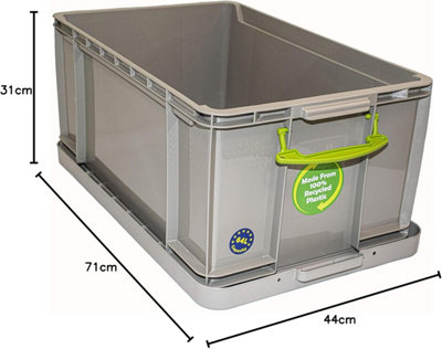 Really Useful Box Company: Really Useful Box 64Litre Recycled Dove Grey Plastic Storage Box Clear Pack of 2