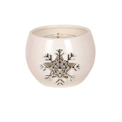 Aroma Festive Ceramic Tea Light Candle Holder: Metallic Snowflake from B&Q