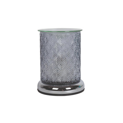  - Aroma Electric Wax Melt Burner TouchTextured Glass Grey Leaf