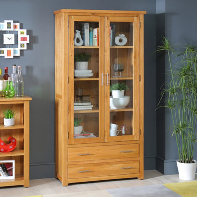 The Furniture Market London Oak Glazed 2 Door 2 Drawer Tall Display Cabinet Unit from B&Q