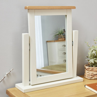 The Furniture Market Cotswold Cream Painted Vanity Mirror With Oak Top Premium Quality Cream Painted Mirror Natural Oak Top Satin Lacquer Adjustable from B&Q