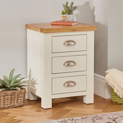 The Furniture Market Cotswold Cream Painted 3 Drawer Bedside With Oak Cream Painted Bedside TableNatural Oak Top With Satin Lacquer from B&Q