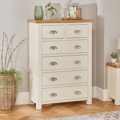 The Furniture Market Cotswold Cream Painted Tall 2 Over 4 Drawer Chest Of Drawers from B&Q