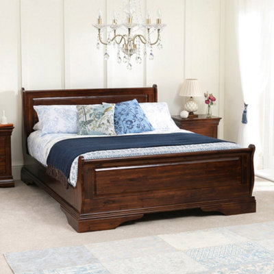The Furniture Market French Solid Hardwood 5Ft King Size Mahogany Stained Sleigh Bed from B&Q