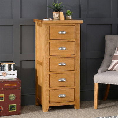 The Furniture Market Cheshire Oak 5 Drawer Narrow Tallboy Chest from B&Q