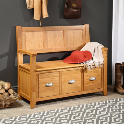 The Furniture Market Cheshire Oak Monks Hall Bench With 3 Drawers from B&Q