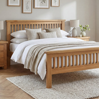 The Furniture Market Cheshire Solid Oak 6Ft Super King Size Bed Frame High Footboard from B&Q