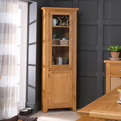 The Furniture Market Cheshire Oak Tall Glazed Corner Cabinet from B&Q