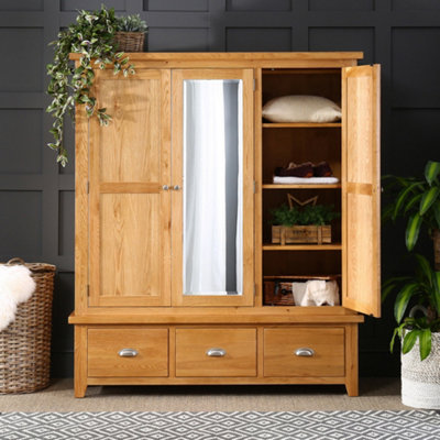 The Furniture Market Cheshire Oak Triple 3 Door Mirrored Wardrobe With 3 Drawers from B&Q