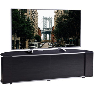 Mda Designs Sirius 1600 Cabinet With Beamthru Remote-Friendly Gloss Black With Black Trims For Flat Screen Tvs Up To 70"