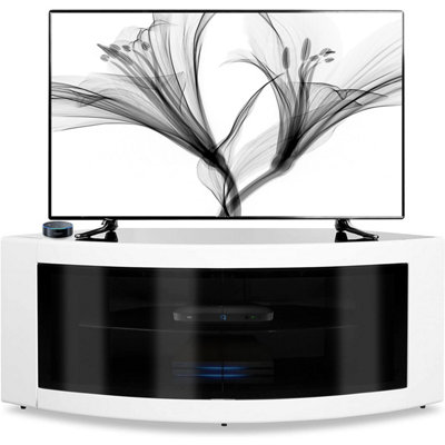 Homeology Pangea Gloss White Curved Tru-Corner Black Beam-Thru Doors Up To 50" Tv Cabinet from B&Q