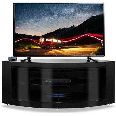 Homeology Pangea Gloss Black Curved Tru-Corner Beam-Thru Doors Up To 50" Tv Cabinet from B&Q