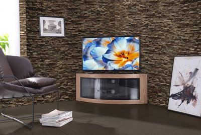 Centurion Supports Pangea Black Oak Curved Tru-Corner Beam-Thru Doors Up To 50" Tv Cabinet from B&Q
