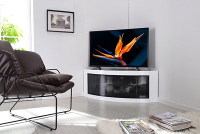 Centurion Supports Pangea Gloss White Curved Tru-Corner Black Beam-Thru Doors Up To 50" Tv Cabinet from B&Q