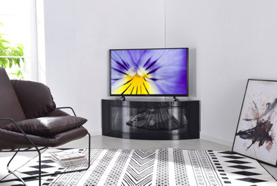 Centurion Supports Pangea Gloss Black Curved Tru-Corner Beam-Thru Doors Up To 50" Tv Cabinet from B&Q