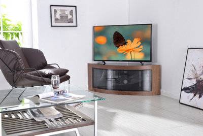 Centurion Supports Pangea Black Walnut Curved Tru-Corner Beam-Thru Doors Up To 50" Tv Cabinet from B&Q