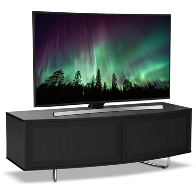 Centurion Supports Caru Gloss Beam-Thru Remote Friendly "D" Shape Design Up To 65" Tv Cabinet Black