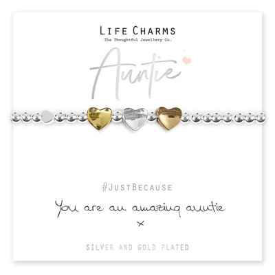 Life Charms Auntie Love Heart Design Bracelet - Silver And Gold - Image 5