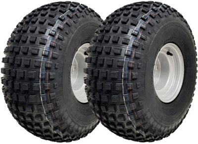 B&Q -  22X11.00-8 Knobby Atv Tyres 4 Stud Rim Trailer Quad Wheels 4 Inch Pcd (Set Of 2)