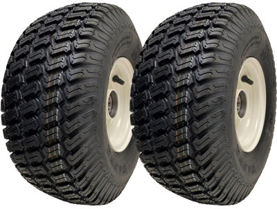 B&Q -  15X6.00-6 Grass Lawnmower Wheels Tyres Fitted On Rims 25mm Bearings (Set Of 2)