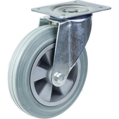 B&Q -  200mm 8" Castor Grey Rubber Tyre Swivel Strong 205Kg Capacity