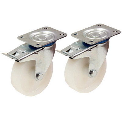 B&Q -  280mm 3" Inch Nylon CastorsHeavy Duty Swivel Braked Castor Set 120Kg Each