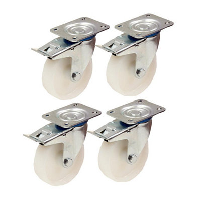 Parnells 80Mm 3" Inch Nylon Castors - Heavy Duty Swivel Braked Castor Set 120Kg Each - Se White